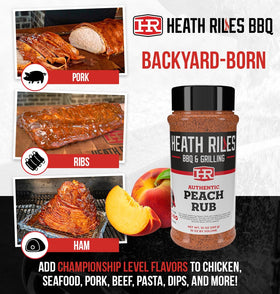 Heath Riles BBQ Peach Rub on chicken shows sweet-tangy flavor potential.
