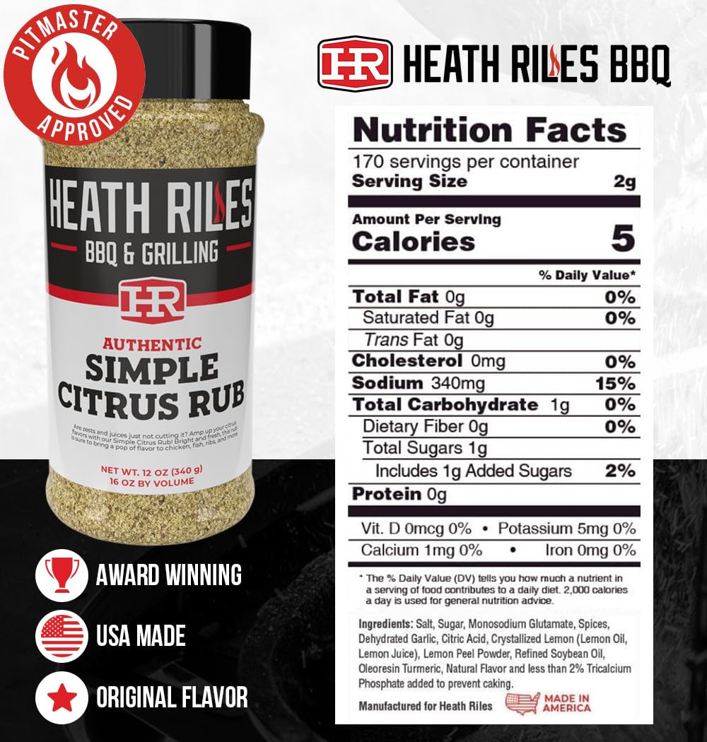 Heath Riles BBQ Rub bottle showcases award-winning flavor for grilling.