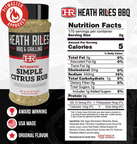 Heath Riles BBQ Rub bottle showcases award-winning flavor for grilling.