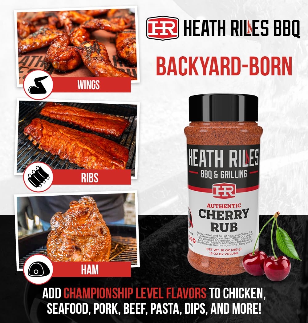 Heath Riles Cherry Rub on ribs delivers smoky sweetness and a crust.