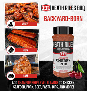 Heath Riles Cherry Rub on ribs delivers smoky sweetness and a crust.