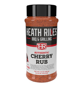 Heath Riles BBQ Cherry Seasoning bottle adds bold cherry flavor to pork and ribs.