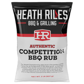 Heathy Riles BBQ rub jar enhances competition-style flavor for any grilled dish.