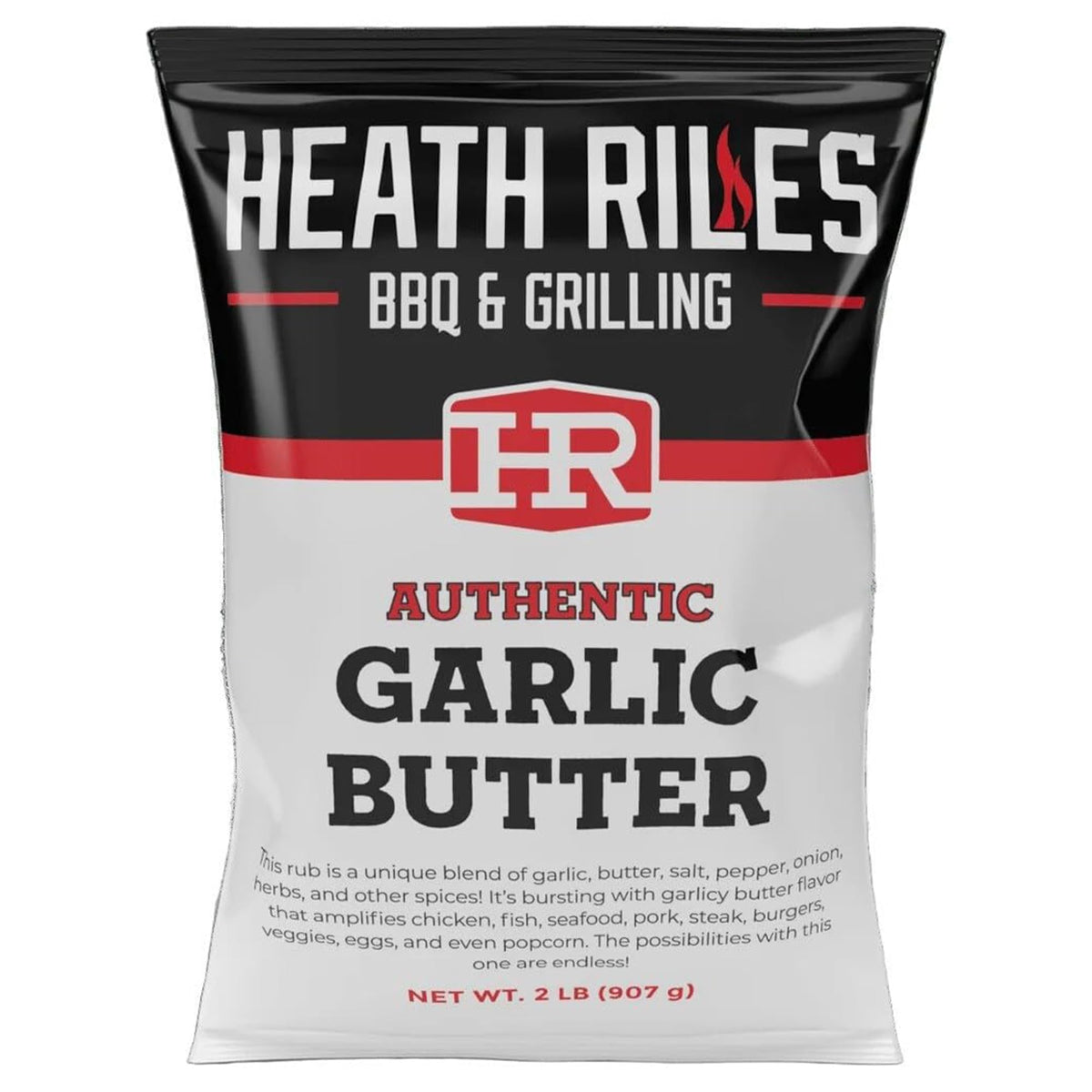 Heath Riles Garlic Butter Rub bottle ready to season garlic chicken