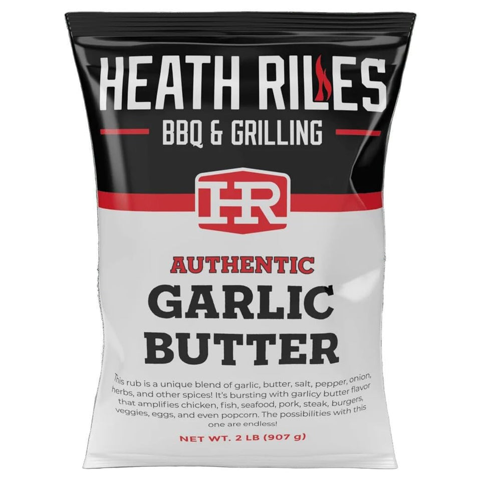 Heath Riles Garlic Butter Rub bottle ready to season garlic chicken