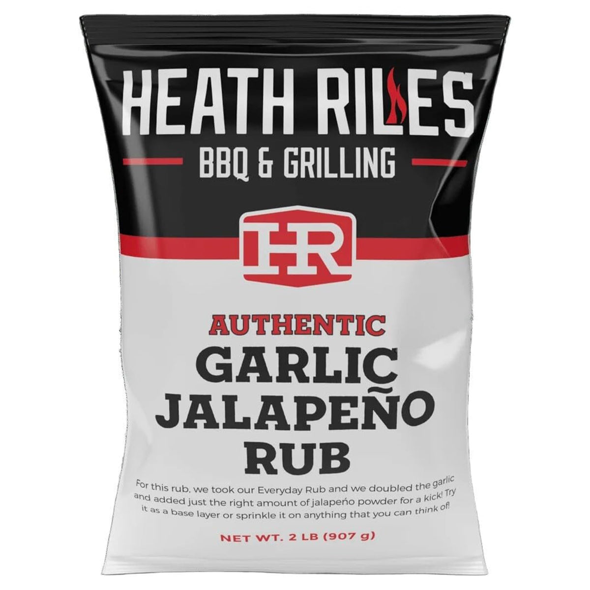 Heath Riles BBQ Garlic Jalapeno Rub jar adds bold flavor to everyday cooking.
