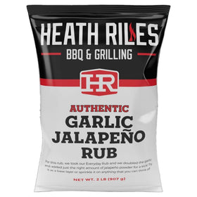 Heath Riles BBQ Garlic Jalapeno Rub jar adds bold flavor to everyday cooking.