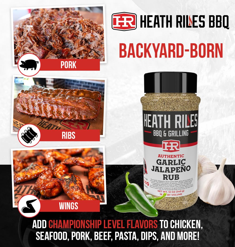 Heath Riles Garlic Jalapeño on ribs delivers smoky, sweet notes.