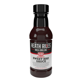 Heath Riles BBQ Sweet Barbecue Sauce bottle front for a glossy glaze on grilled meats.