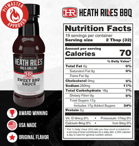 Heath Riles BBQ Sweet Barbecue Sauce glazed pork ribs for tender, flavorful bites.