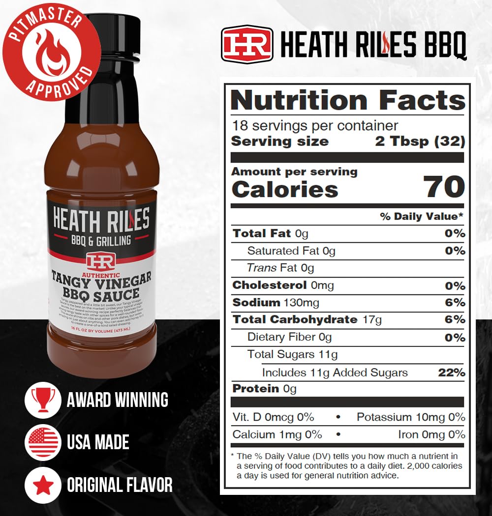Heath Riles BBQ Tangy Vinegar Sauce being poured over ribs for tangy glaze