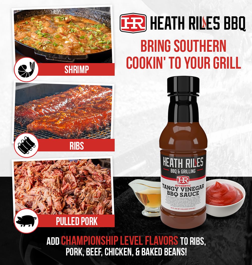 Heath Riles BBQ Tangy Vinegar Sauce on pork plate delivers bright savor