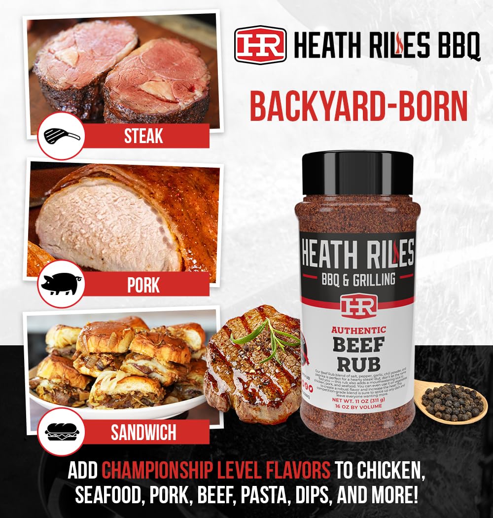 Awards badge on Heath Riles Beef Rub label signaling championship flavor