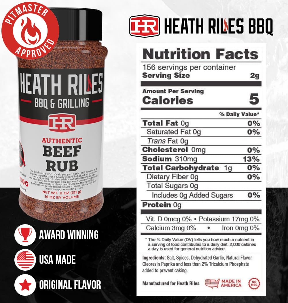 Close-up of Heath Riles Beef Rub being sprinkled on beef for a rich crust