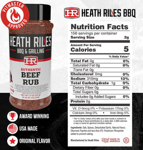 Close-up of Heath Riles Beef Rub being sprinkled on beef for a rich crust