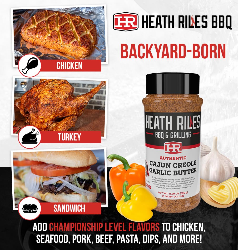 Heath Riles Cajun Seasoning label close-up with authentic recipe vibe