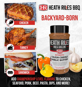 Heath Riles Cajun Seasoning label close-up with authentic recipe vibe