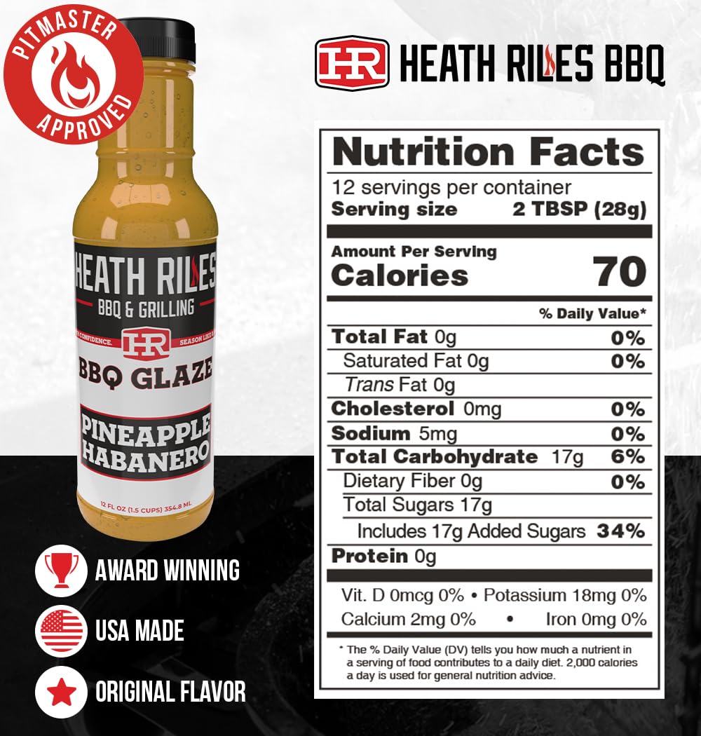 Heath Riles Pineapple Habanero Glaze pouring over ribs for a glossy, spicy finish