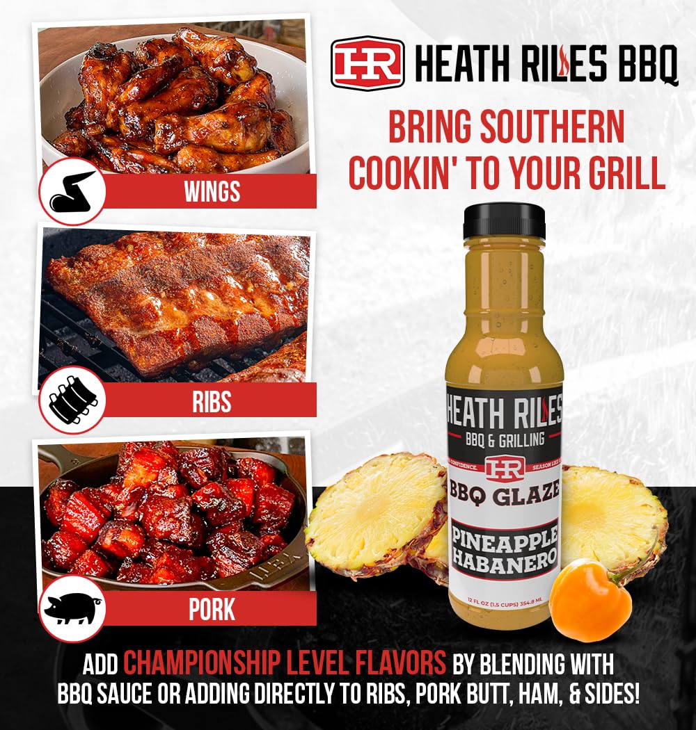 Heath Riles Pineapple Habanero Glaze on pork ribs enhances glaze and caramelization