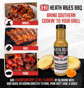 Heath Riles Pineapple Habanero Glaze on pork ribs enhances glaze and caramelization