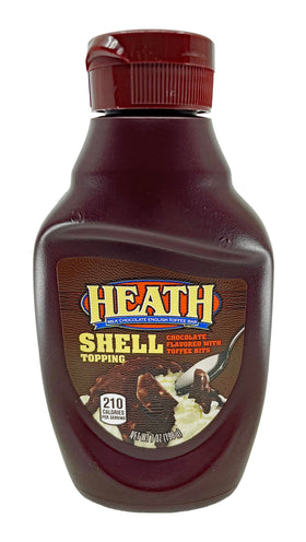 Close-up of Heath Shell Topping chocolate toffee on creamy ice cream
