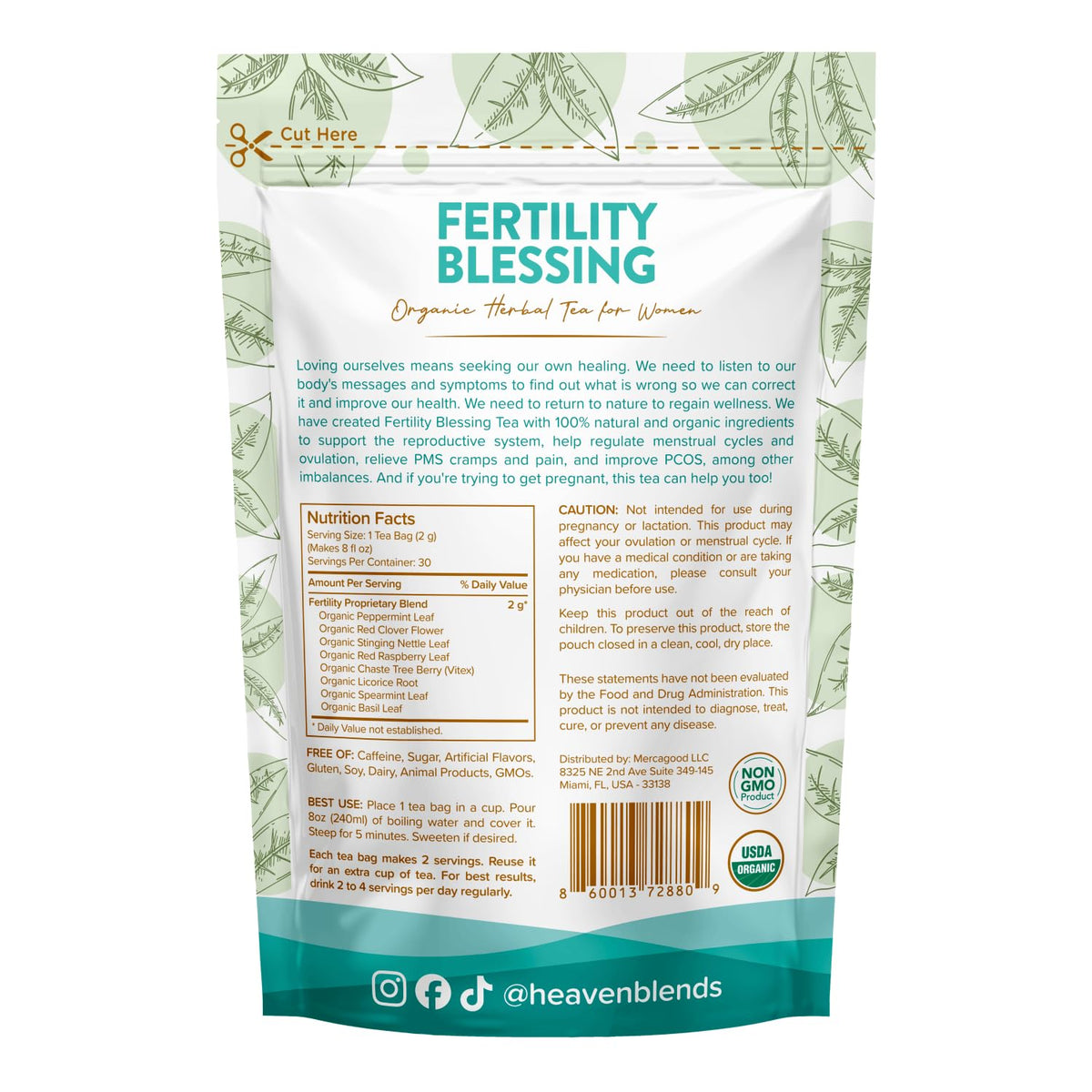 Heaven Blends Fertility Blessing Tea sachets neatly arranged for breakfast.