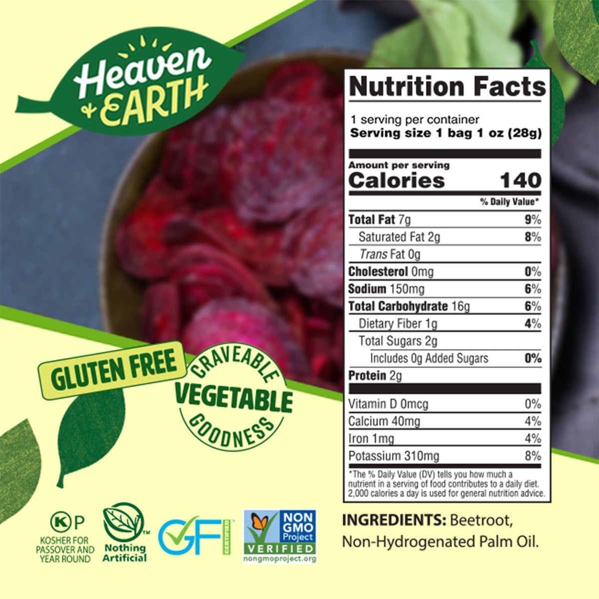 Heaven & Earth Beet Chips bag-open image inviting quick, tasty beetroot snack on the go.