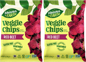 Heavens & Earth Beet Chips pack front view, gluten-free and non-GMO