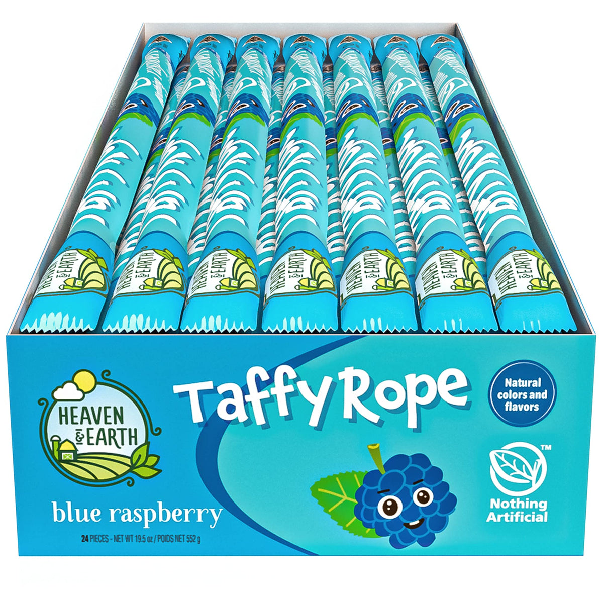 HEAVEN & EARTH Blue Raspberry Taffy Rope pack shown for sharing and freshness.