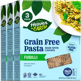 Heaven & Earth Cassava Fusilli pack front view, gluten-free and grain-free option.