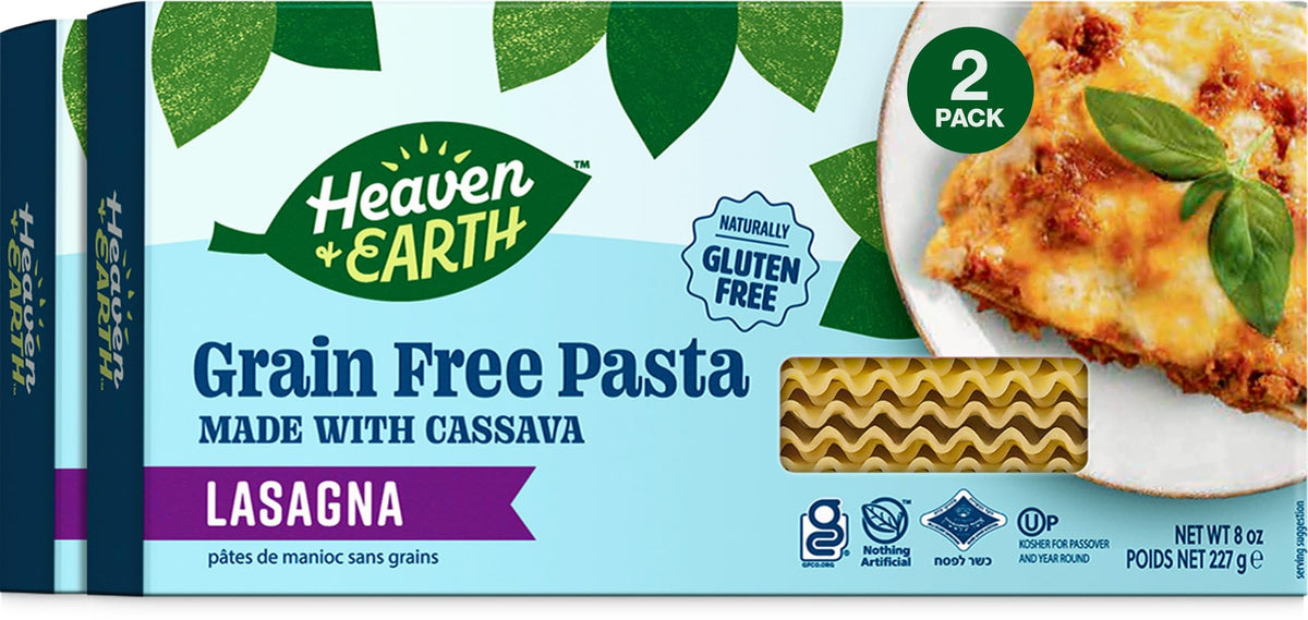 Heaven & Earth cassava lasagna pasta packaging with gluten-free labeling