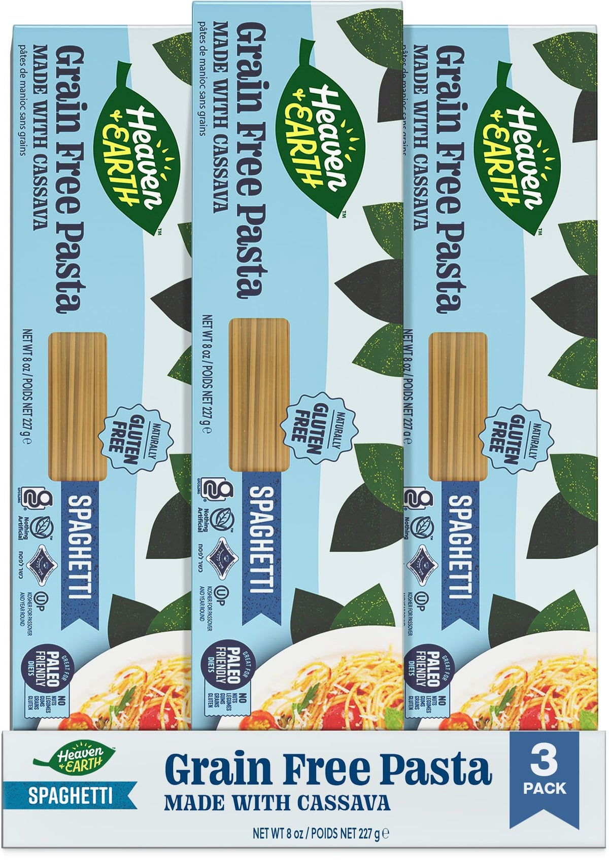 HEAVEN & EARTH cassava spaghetti 8oz 3-pack: firm gluten-free pasta for sauces