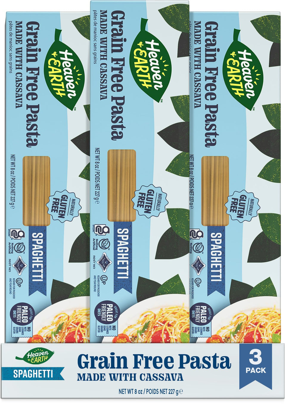 HEAVEN & EARTH cassava spaghetti 8oz 3-pack: firm gluten-free pasta for sauces