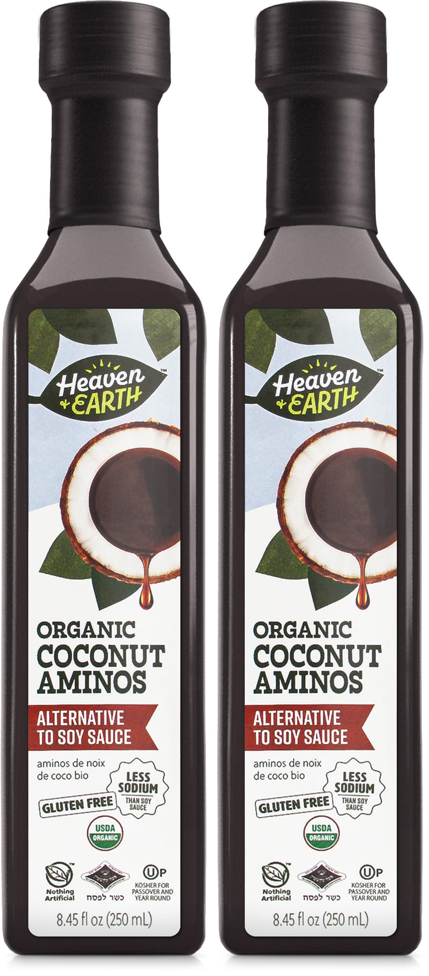 Heaven & Earth Coconut Aminos bottle top, ready for quick stir-fry use.