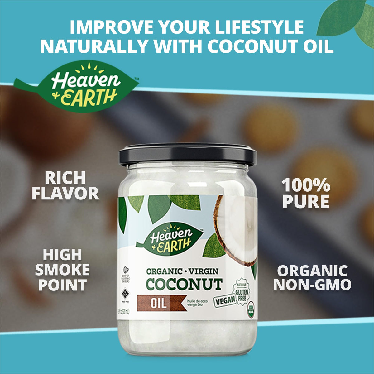 Heaven & Earth coconut oil cooking pan image showing versatile saute and aroma.