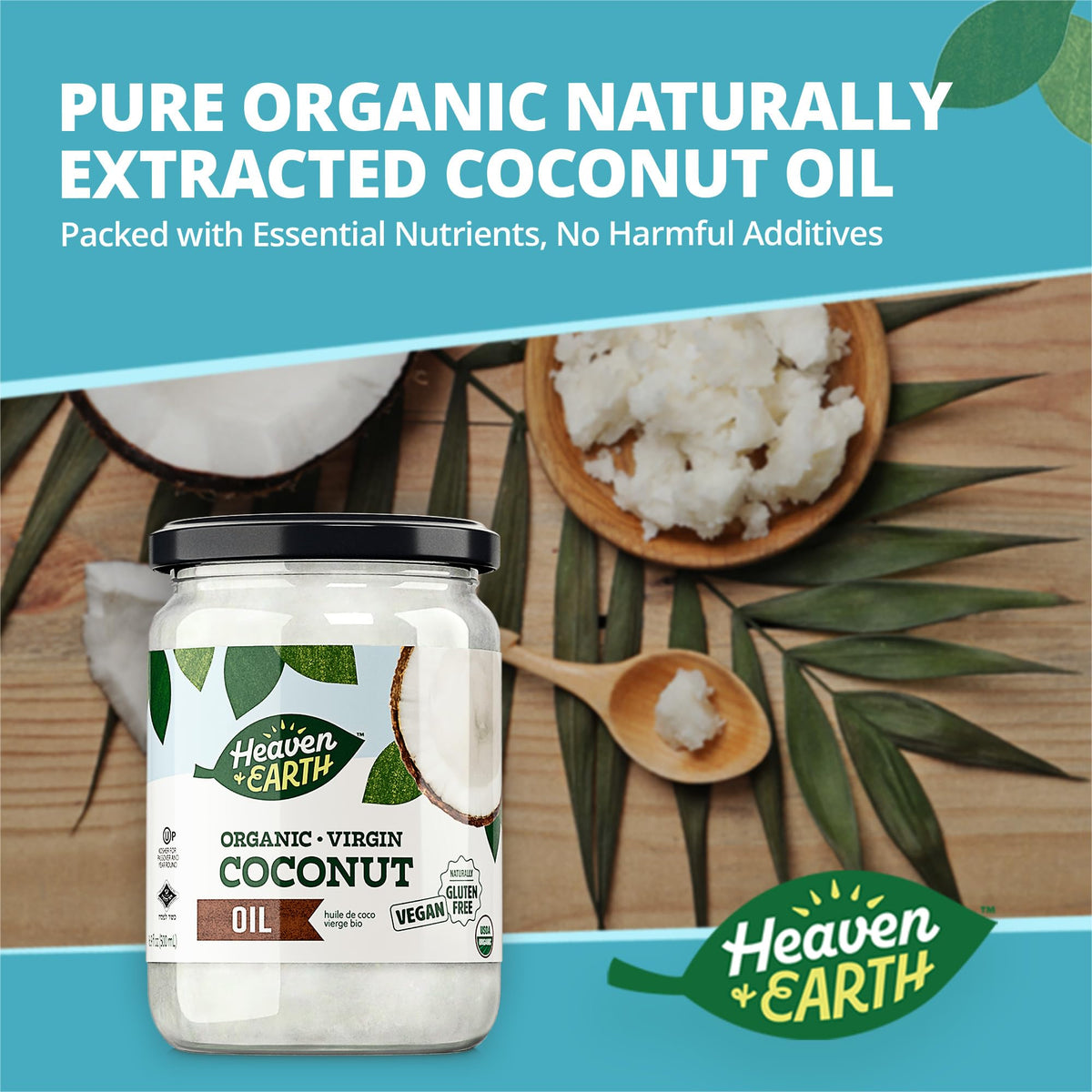 Heaven & Earth coconut oil hair care routine for shiny, manageable hair.