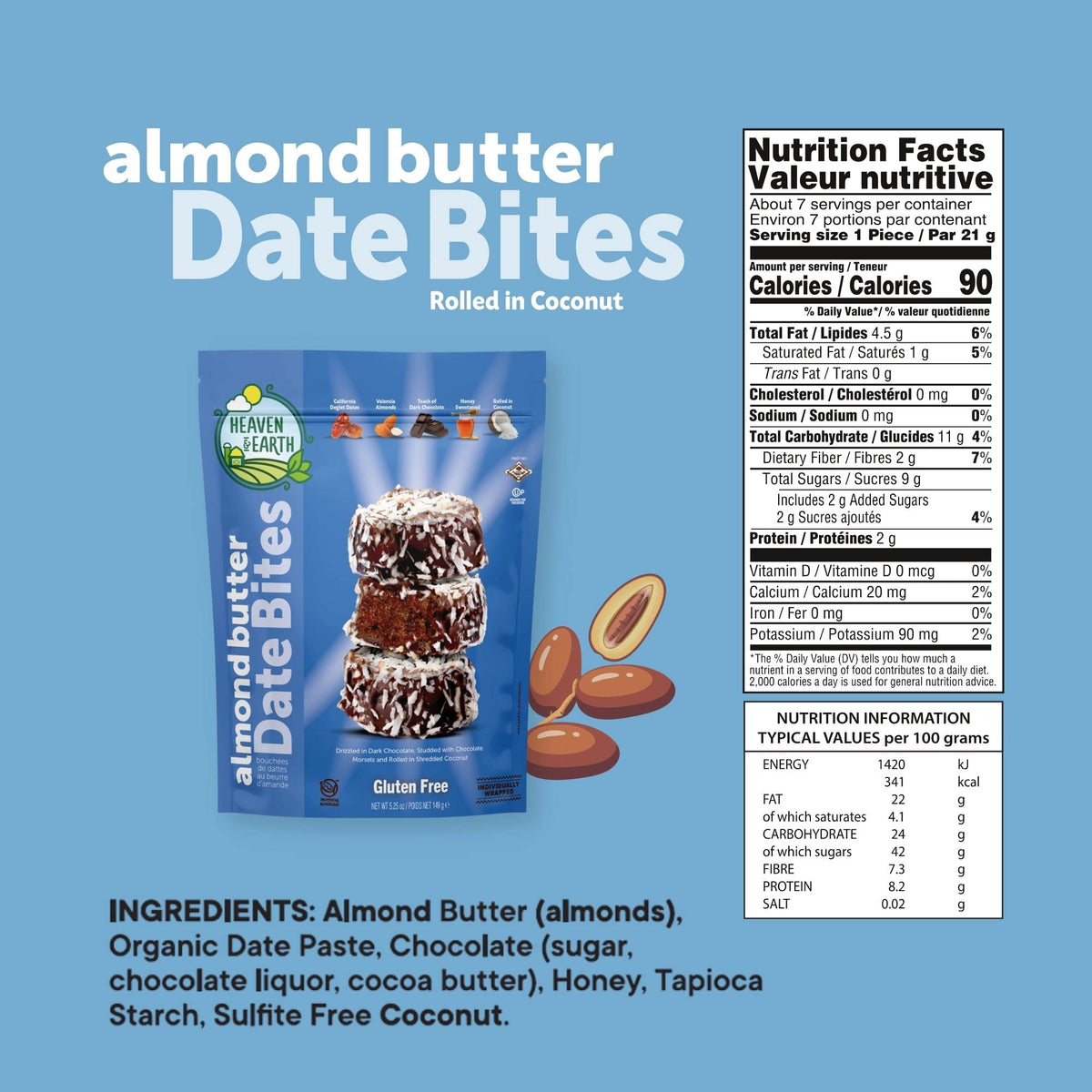 Heaven & Earth dairy free date bites with chocolate and coconut, lunchbox friendly.