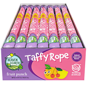 Heaven & Earth Fruit Punch Taffy Rope front packaging showcases vibrant colors and fruity flavor promise.