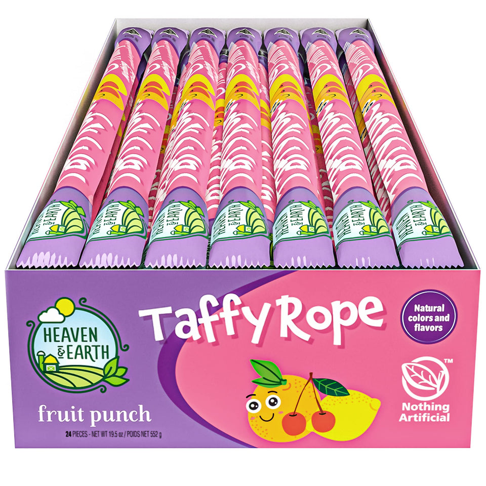 Heaven & Earth Fruit Punch Taffy Rope front packaging showcases vibrant colors and fruity flavor promise.