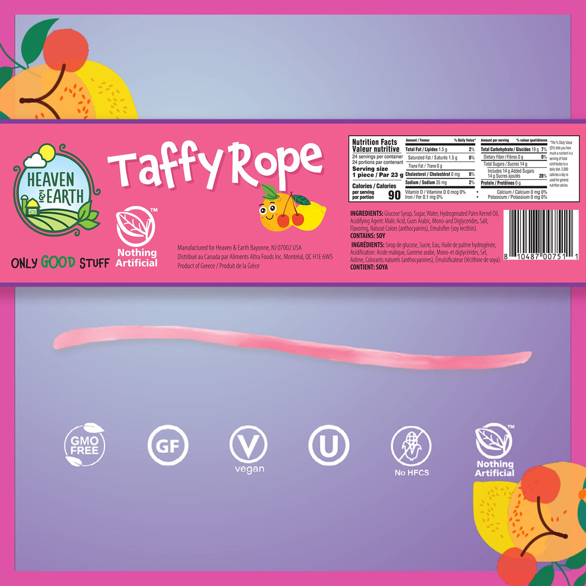Heaven & Earth Fruit Punch Taffy Rope packaging freshness keeps ropes soft and flavorful.