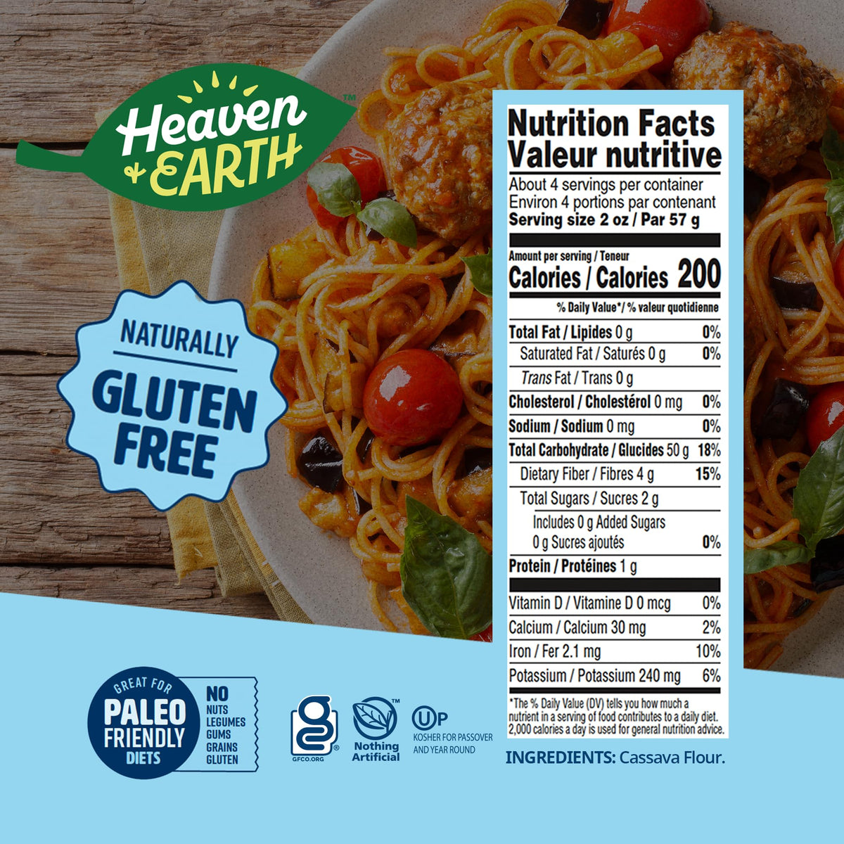 HEAVEN & EARTH gluten-free pasta served with sauces for versatile meals