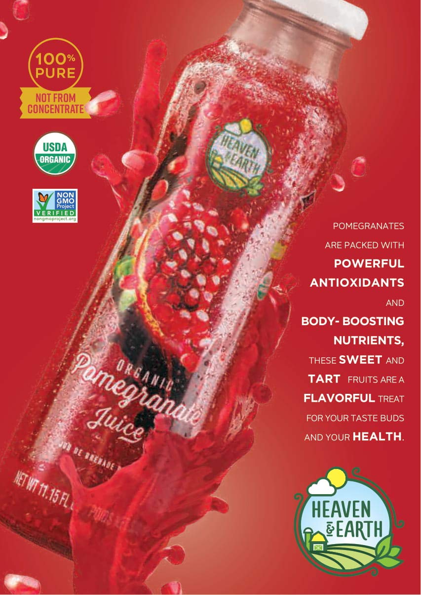 HEAVEN & EARTH Pomegranate Juice cap closeup demonstrates secure seal for freshness.