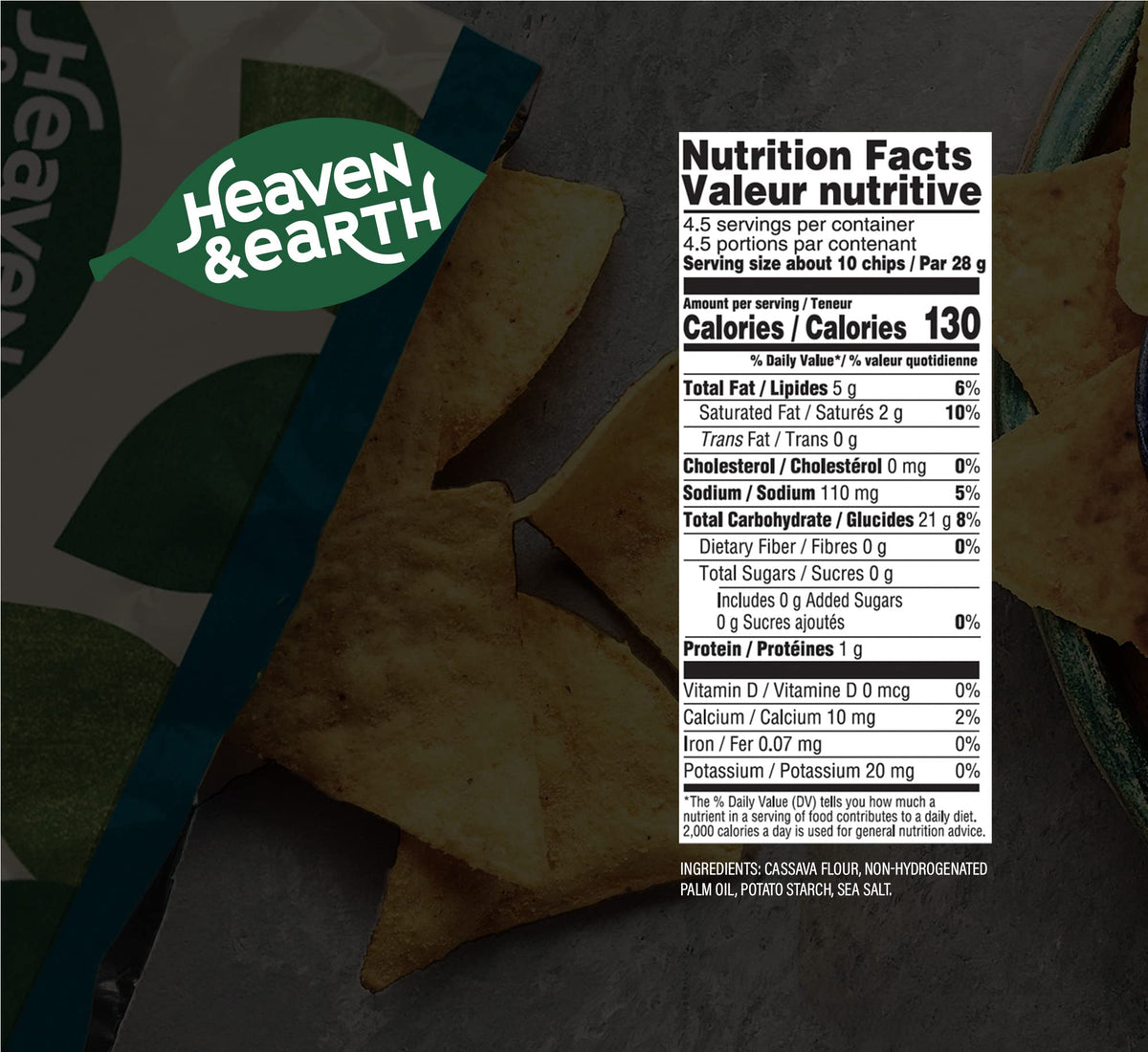 HEAVEN & EARTH cassava-based chips, kosher for Passover and gluten-free.