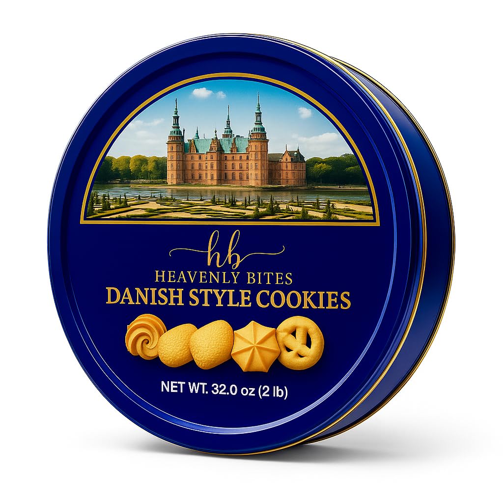 Heavily Bites Danish butter cookies in a decorative tin, perfect for gifting.