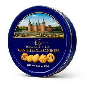 Heavily Bites Danish butter cookies in a decorative tin, perfect for gifting.
