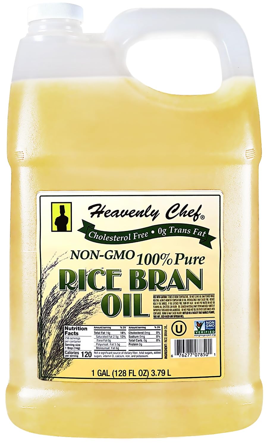 Heavenly Chef Rice Bran Oil 1-gallon bottle for premium everyday cooking.