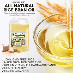 Heavenly Chef Rice Bran Oil packaging front signals a restaurant-grade staple.