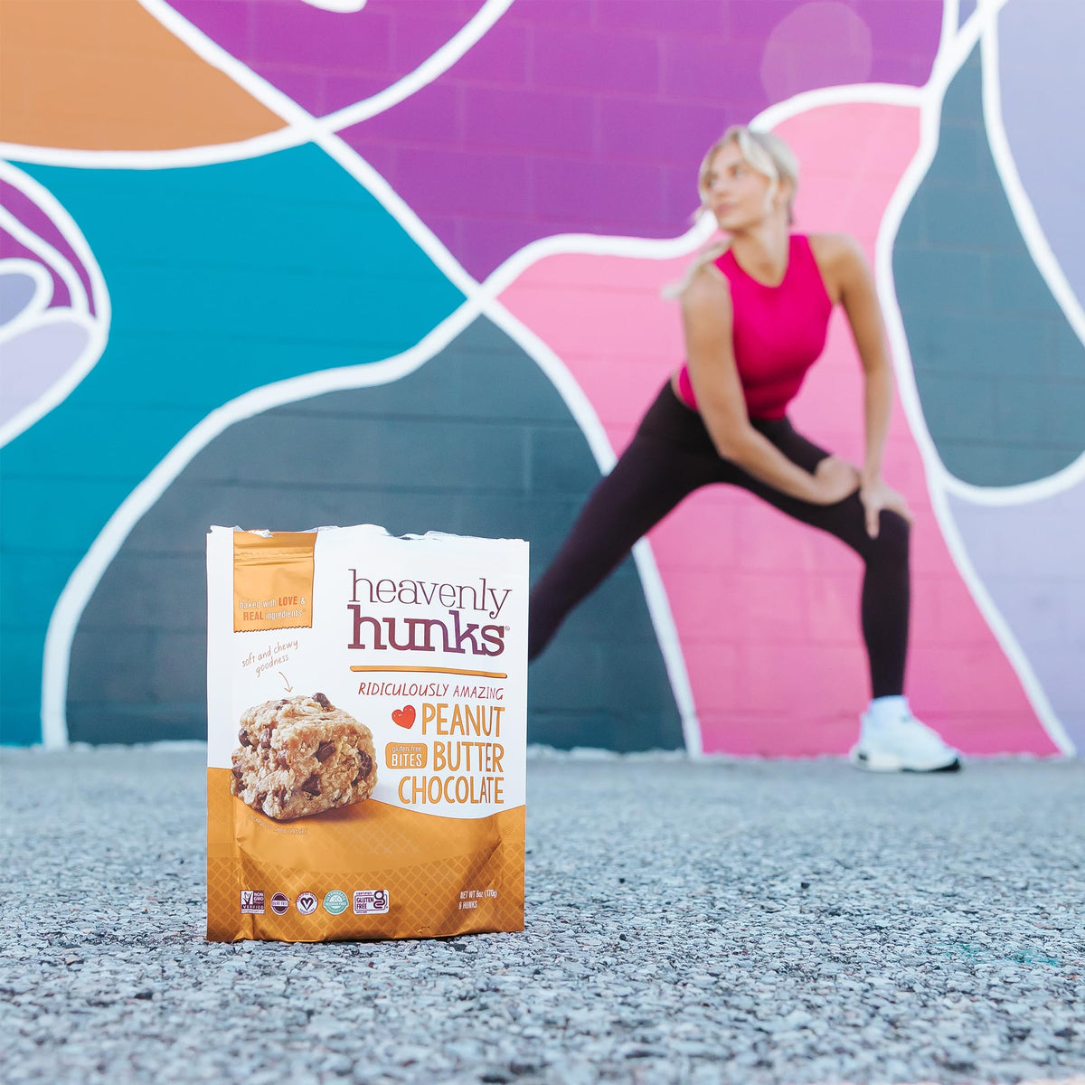 Heavenly Hunks chocolate chips and oats detail highlighting real ingredients.