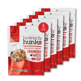 Heavenly Hunks Cranberry White Chip bag front for on-the-go vegan snacking.