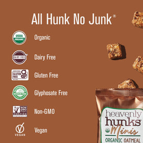 Heavenly Hunks gluten-free vegan snack packaging highlights dairy-free, kid-friendly on-the-go treats